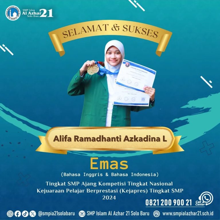 Alifa Ramadhanti Azkadina Listiyantika Medali Emas Bahasa Inggris dan Bahasa Indonesia Tingkat SMP