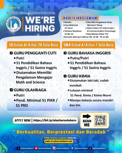WE’RE HIRING! Sekolah Islam Al Azhar Solo Baru Membuka Lowongan Guru SD dan SMA Tahun 2026